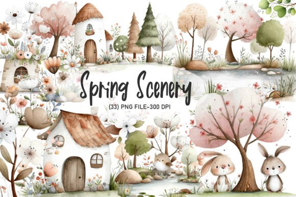 Download Watercolor Spring Scenery Clipart - Spring Collection