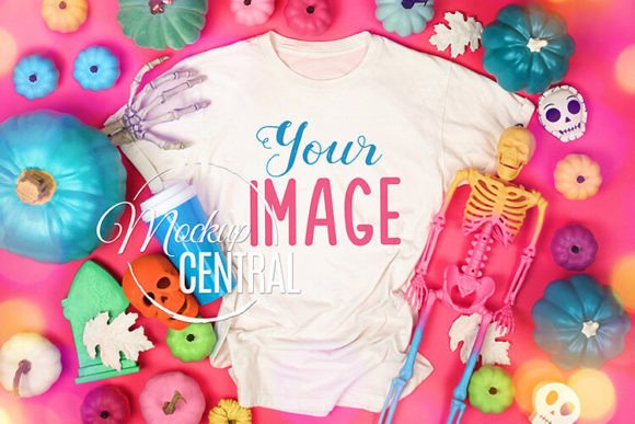 Download Neon Pink Halloween T-Shirt Mockup - Halloween Collection