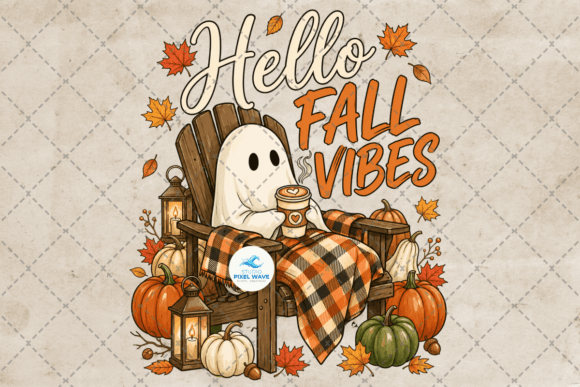 Download Hello Fall Vibes Cute Ghost Autumn Png - Fall Collection
