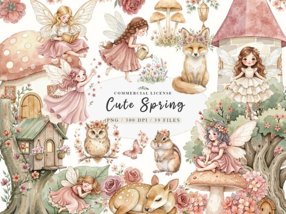 Download Cute Spring Fairy &amp; Woodland Animals Png - Spring Collection