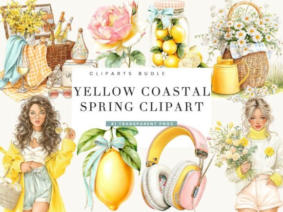 Download Yellow Coastal Spring Clipart Bundle - Spring Collection