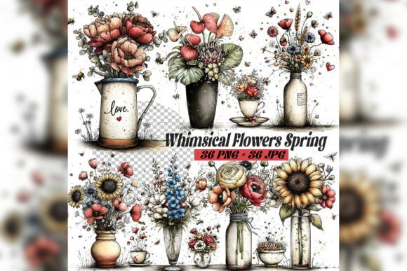 Download Whimsical Spring Flowers Clipart Set - Spring Collection