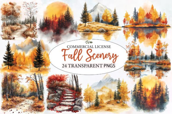 Download Watercolor Fall Scenery Clipart Bundle - Fall Collection