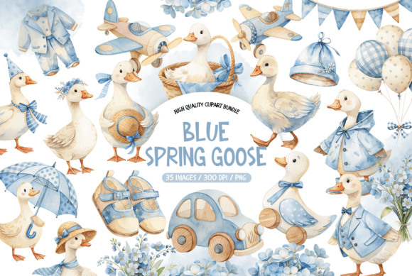 Download Watercolor Blue Spring Goose Clipart - Spring Collection