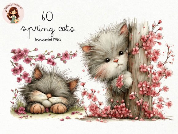 Download Spring Cat Clipart PNG Bundle - Spring Collection