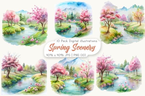Download Watercolor Spring Scenery Clipart - Spring Collection