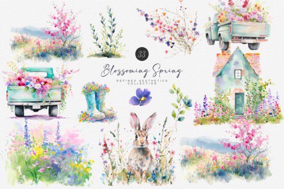 Download Watercolor Spring Scenery Clipart - Spring Collection