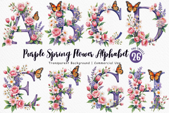 Download Purple Spring Flower Alphabet PNG Bundle - Spring Collection