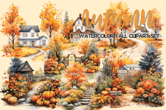 Download Watercolor Fall Scenery Clipart - Fall Collection