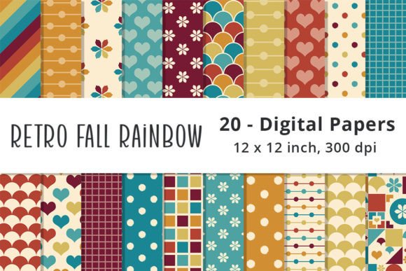 Download Retro Fall Rainbow Color Scrapbook Paper - Fall Collection