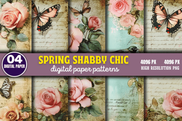 Download Spring Shabby Chic Digital Paper Pattern - Spring Collection
