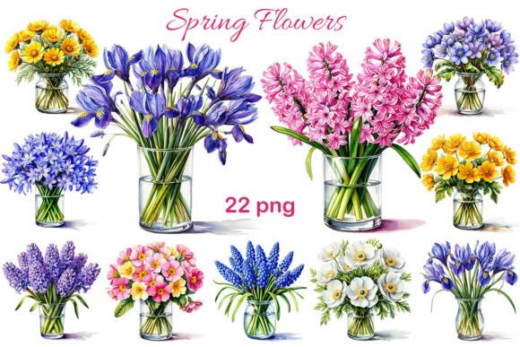 Download Spring Flowers in Glass Vases. 22 Png - Spring Collection
