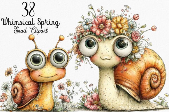 Download Whimsical Spring Snail Clipart Bundle - Spring Collection