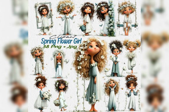 Download Whimsical Spring Flower Girl Clipart Png - Spring Collection